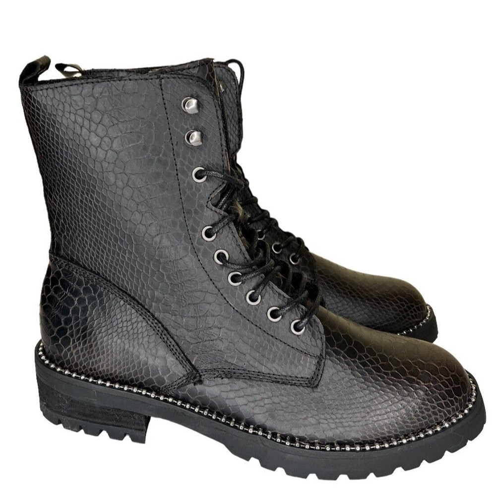 Very G Conquest Ankle Boots Black Snakeskin Block Heel‎ Lace Up Women’s Size 11